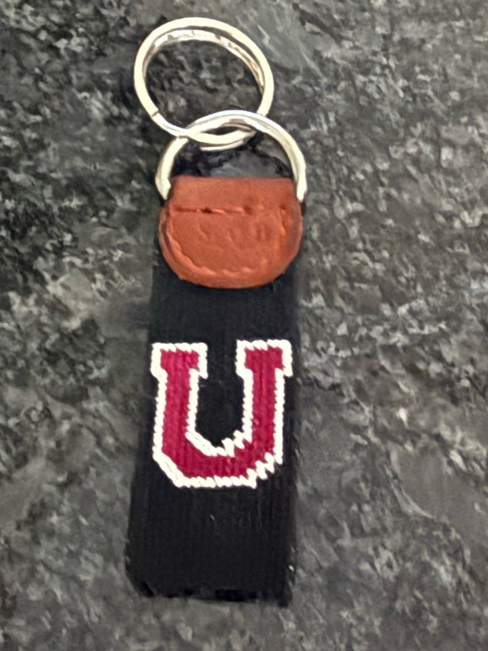 Smathers & Branson Union College New York Needlepoint Key Fob w leather accent
